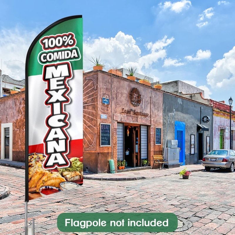 11FT 100% Comida Mexicana Advertising Swooper Flag Fit 15FT Flagpole(Flagpole Not Included 4.3)