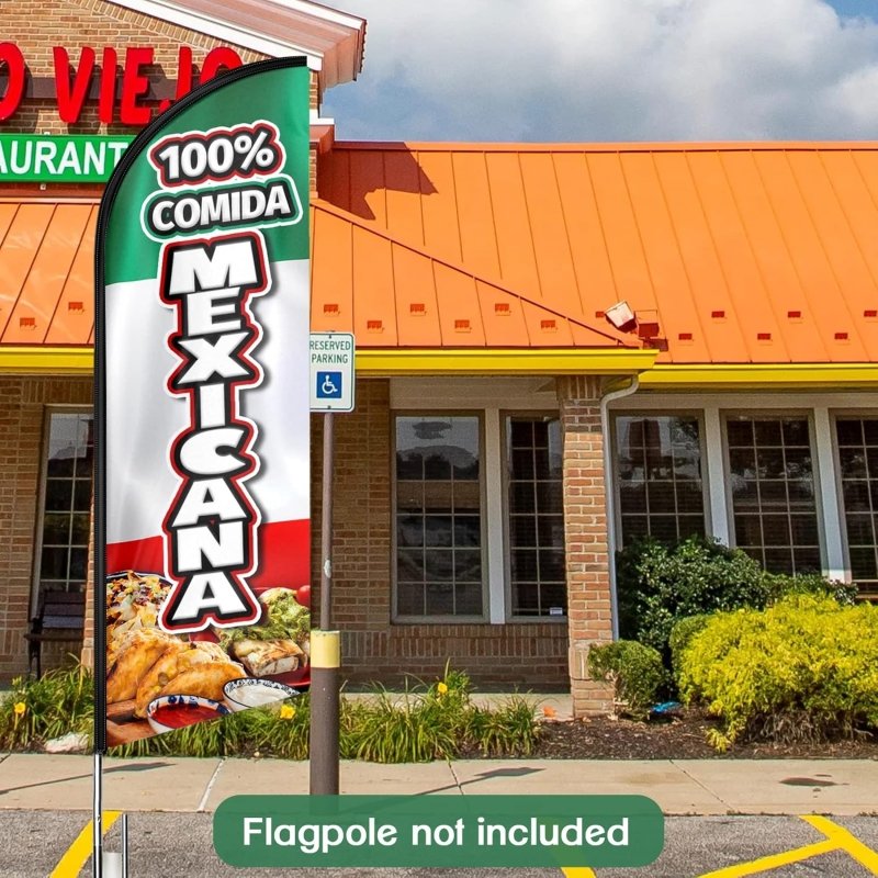 11FT 100% Comida Mexicana Advertising Swooper Flag Fit 15FT Flagpole(Flagpole Not Included 4.3)