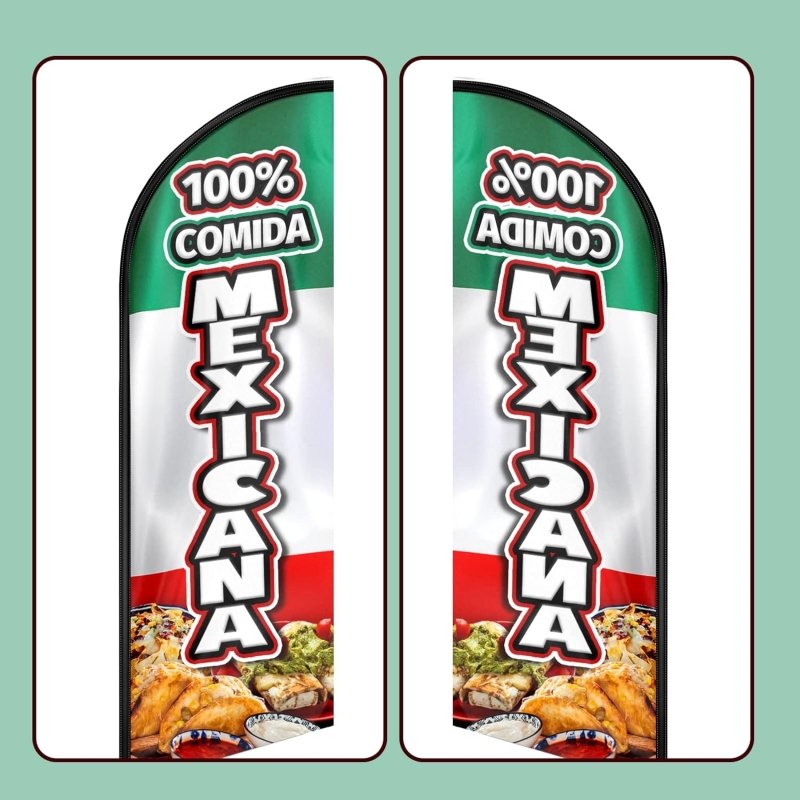 11FT 100% Comida Mexicana Advertising Swooper Flag Fit 15FT Flagpole(Flagpole Not Included 4.3)