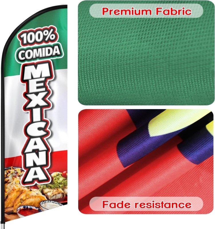 11FT 100% Comida Mexicana Advertising Swooper Flag Fit 15FT Flagpole(Flagpole Not Included 4.3)