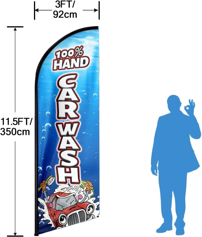 11FT 100% Hand Carwash Advertising Swooper Flag Fit 15FT Flagpole(Flagpole Not Included 4.3)