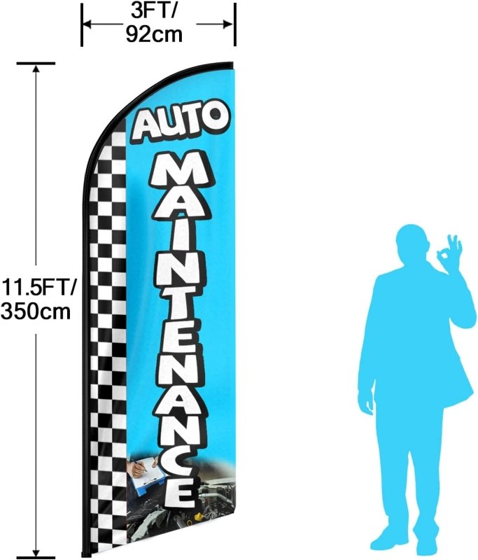 11FT Auto Maintenance Advertising Swooper Flag Fit 15FT Flagpole(Flagpole Not Included 4.3)