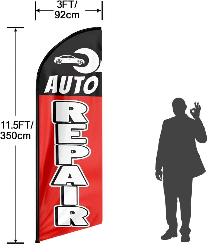 11FT Auto Repair Advertising Swooper Flag Fit 15FT Flagpole(Flagpole Not Included 4.3)