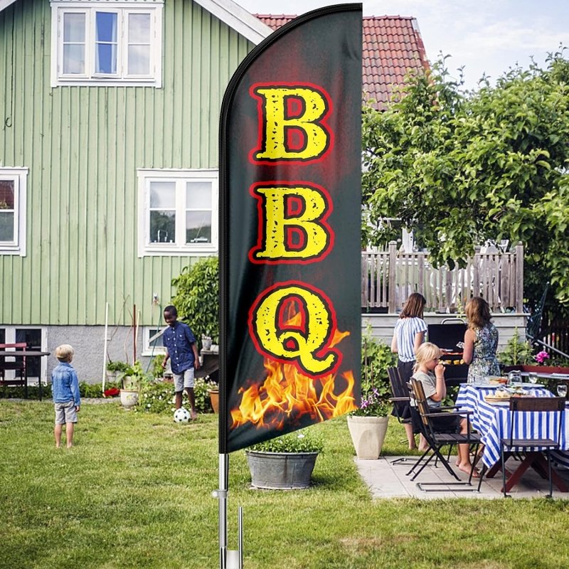 11FT BBQ flags for Businesses with Poles/ Ground Stake/Portable Bag(3.4m)