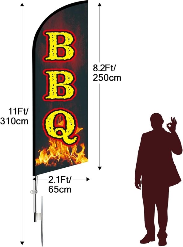 11FT BBQ flags for Businesses with Poles/ Ground Stake/Portable Bag(3.4m)