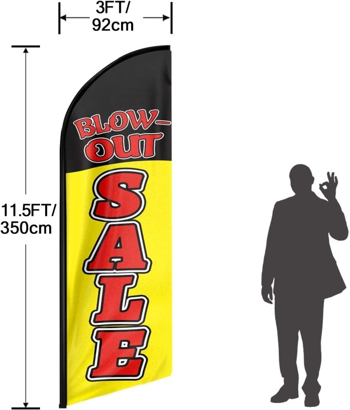 11FT Blow - Out Black Advertising Swooper Flag Fit 15FT Flagpole(Flagpole Not Included 4.3)