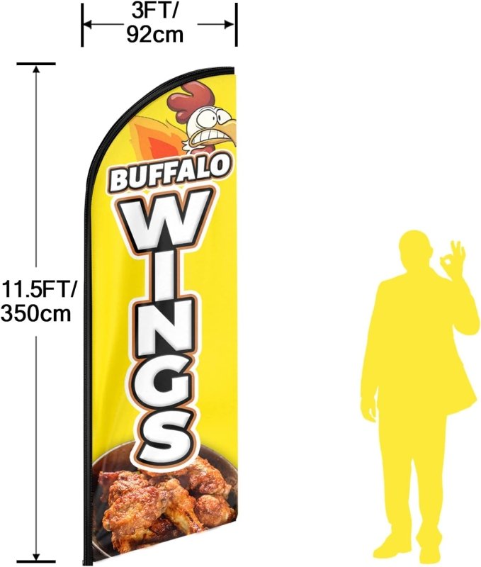 11FT Buffalo Wings Advertising Swooper Flag Fit 15FT Flagpole(Flagpole Not Included 4.3)