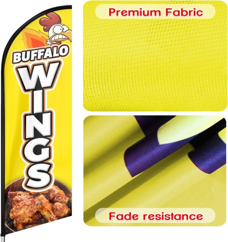 11FT Buffalo Wings Advertising Swooper Flag Fit 15FT Flagpole(Flagpole Not Included 4.3)