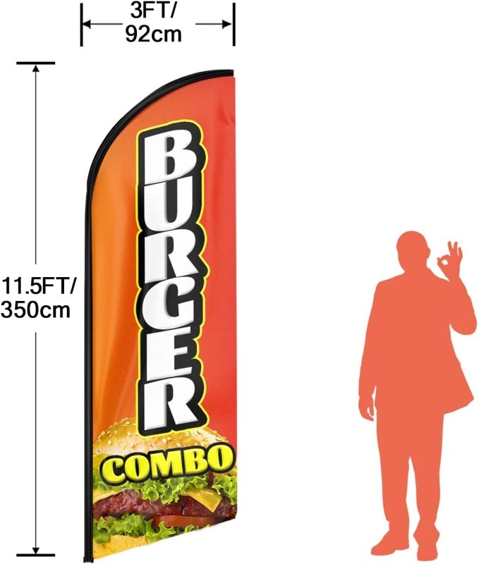 11FT Burger Combo Advertising Swooper Flag Fit 15FT Flagpole(Flagpole Not Included 4.3)