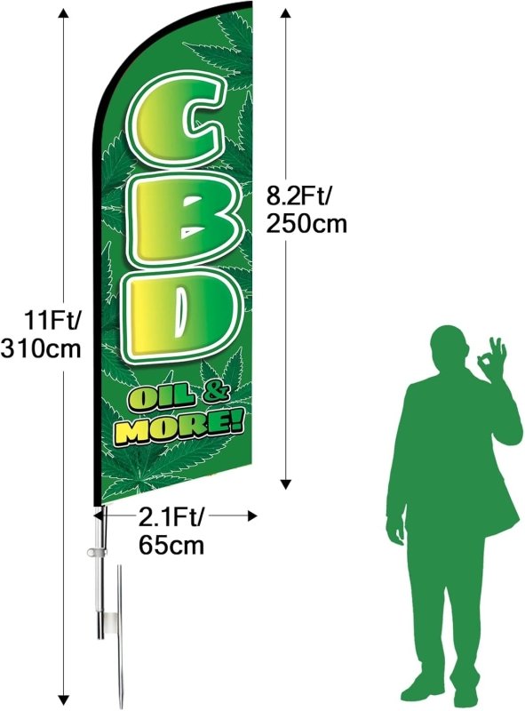 11FT CBD Signs Polyester Swooper Flag with Flag Pole Kit, Ground Stake(3.4m)