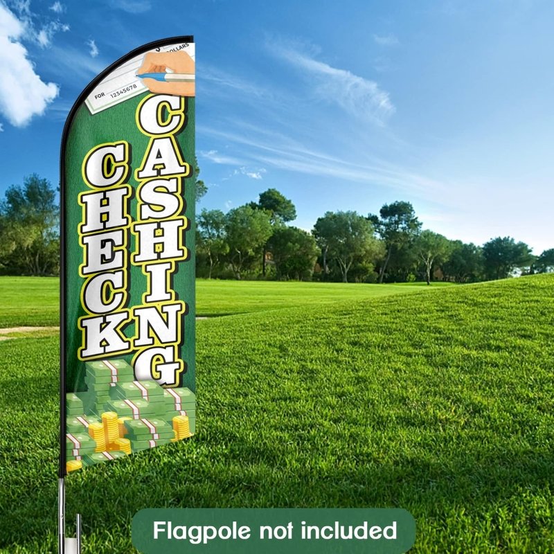 11FT Check Cashing Advertising Swooper Flag Fit 15FT Flagpole (Flagpole Not Included 4.3)