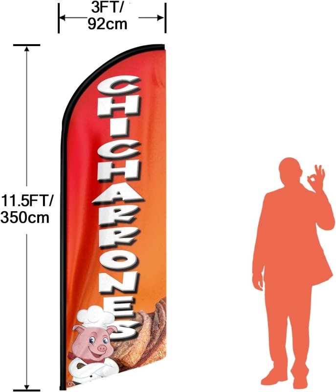 11FT Chicharrones Advertising Swooper Flag Fit 15FT Flagpole(Flagpole Not Included 4.3)