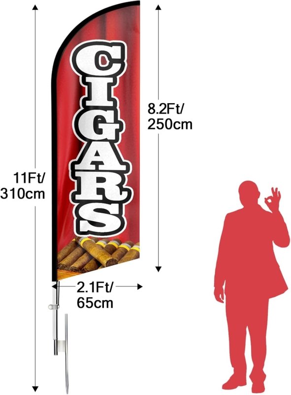 11FT Cigars Swooper Flag with Flag Pole Kit, Ground Stake(3.4m)