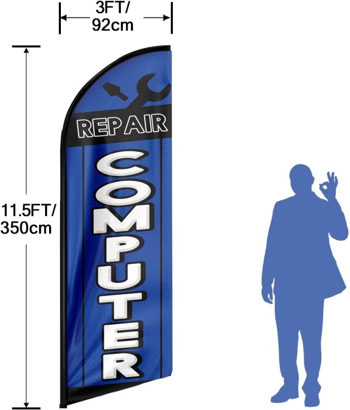 11FT Computer Repair Advertising Swooper Flag Fit 15FT Flagpole(Flagpole Not Included 4.3)