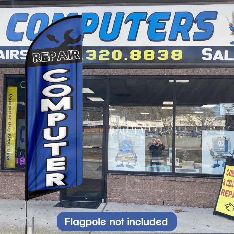 11FT Computer Repair Advertising Swooper Flag Fit 15FT Flagpole(Flagpole Not Included 4.3)