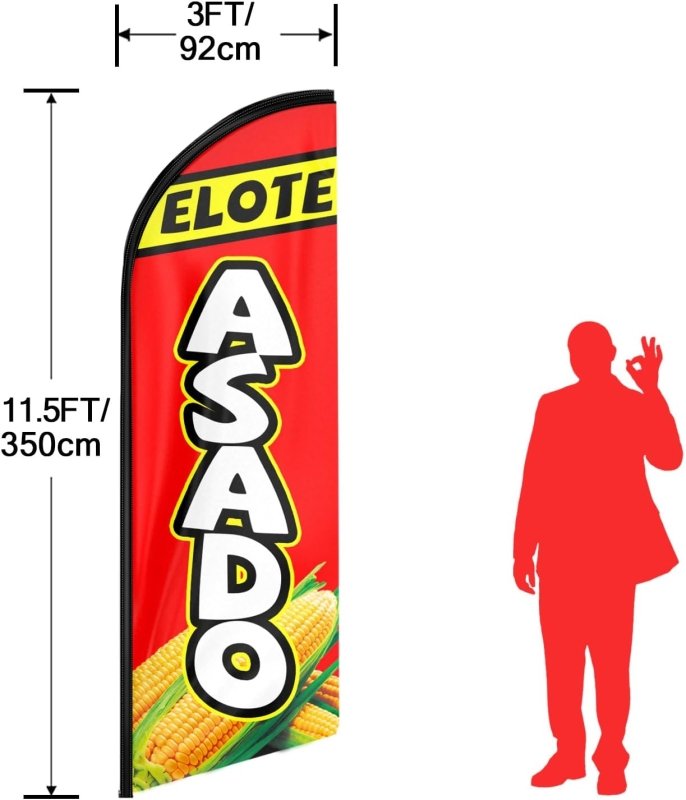 11FT Elote Asado Advertising Swooper Flag Fit 15FT Flagpole(Flagpole Not Included 4.3)