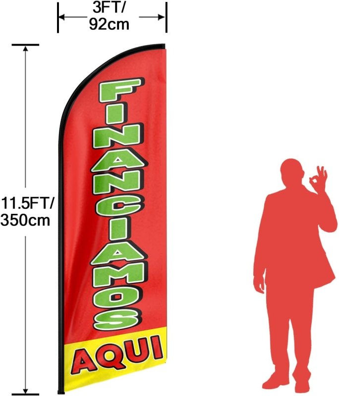 11FT Financiamos Aqui Advertising Swooper Feather Flag Fit 15FT Flagpole(Flagpole Not Included 4.3)