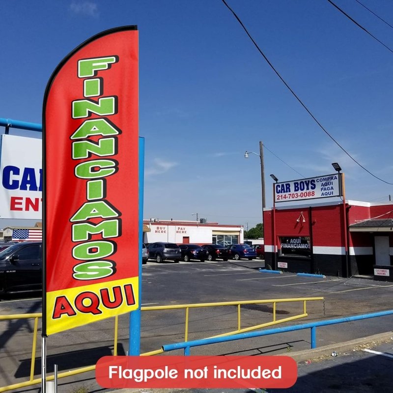 11FT Financiamos Aqui Advertising Swooper Feather Flag Fit 15FT Flagpole(Flagpole Not Included 4.3)