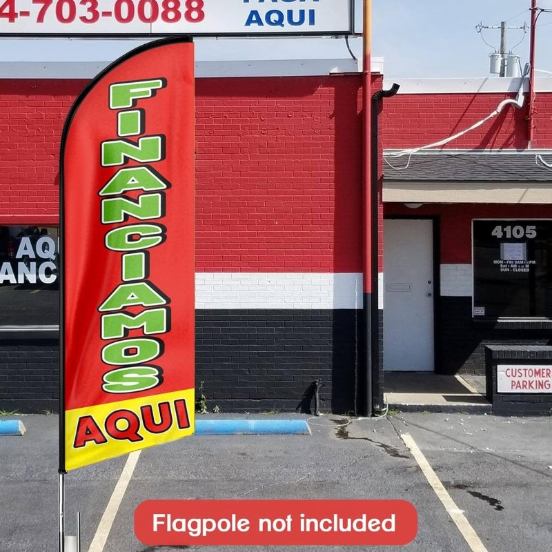 11FT Financiamos Aqui Advertising Swooper Feather Flag Fit 15FT Flagpole(Flagpole Not Included 4.3)