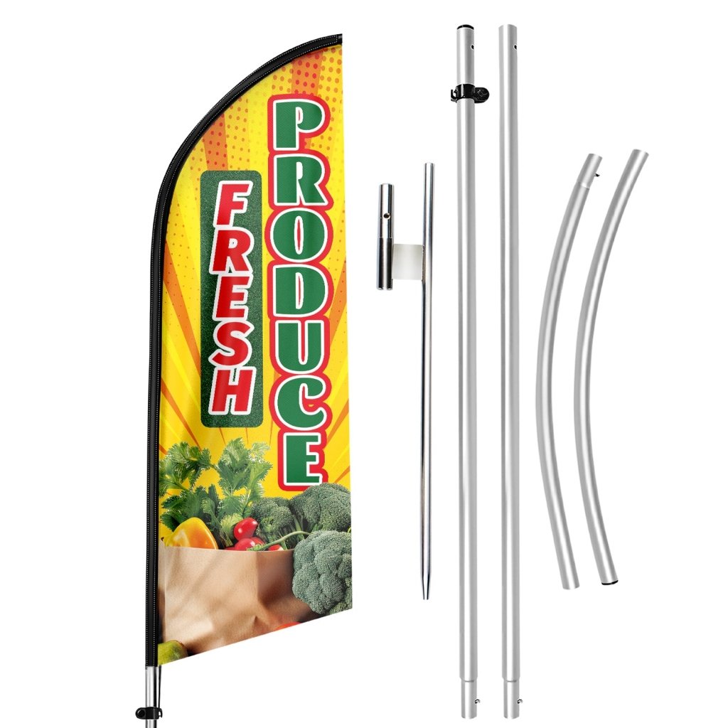 11FT Fresh Produce Polyester Swooper Flag with Flagpole/Ground Stake(3.3m)