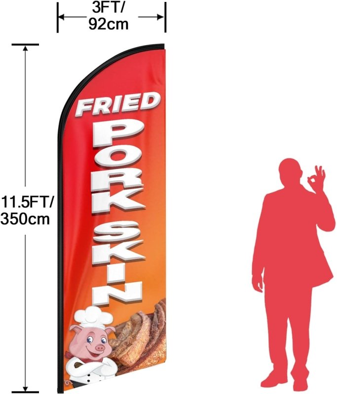 11FT Fried Pork Skin Advertising Swooper Flag Fit 15FT Flagpole(Flagpole Not Included 4.3)