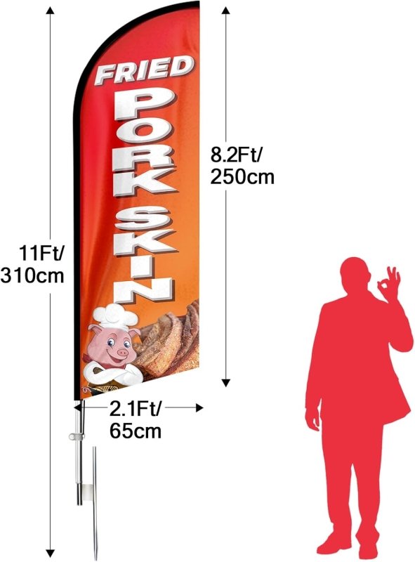 11FT Fried Pork Skin Polyester Fried Pork Skin Flag with Aluminium Alloy Pole Kit, Steel Ground Stake(3.4m)