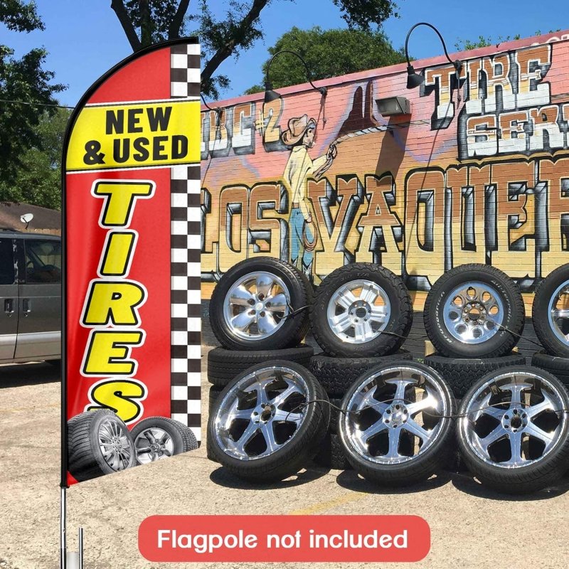 11FT New&Used Tires Advertising Swooper Flag Fit 15FT Flagpole(Flagpole Not Included 4.3)