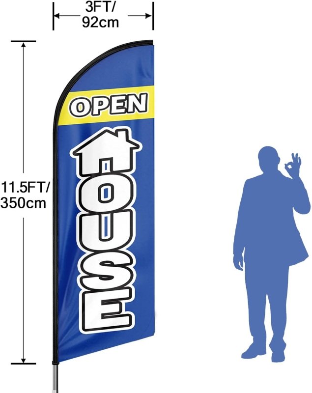 11FT Open House Blue 01 Advertising Swooper Flag Fit 15FT Flagpole (Flagpole Not Included 4.3)