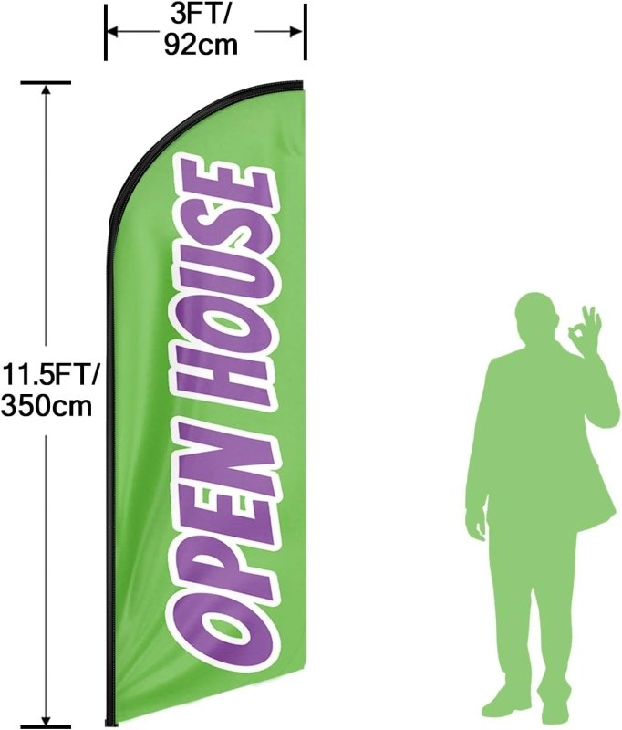 11FT Open House green Advertising Swooper Flag Fit 15FT Flagpole (Flagpole Not Included 4.3)