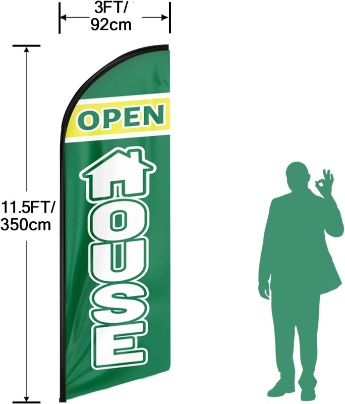 11FT Open House Green Advertising Swooper Flag Fit 15FT Flagpole (Flagpole Not Included 4.3)