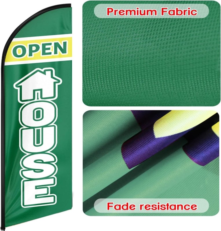 11FT Open House Green Advertising Swooper Flag Fit 15FT Flagpole (Flagpole Not Included 4.3)