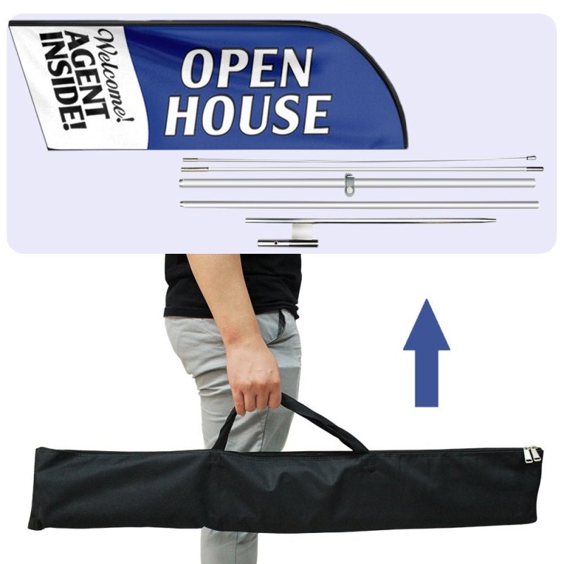 11FT Open House Polyester Swooper Open House Flag with Flagpole/Ground Stake/Portable Bag(3.4m)