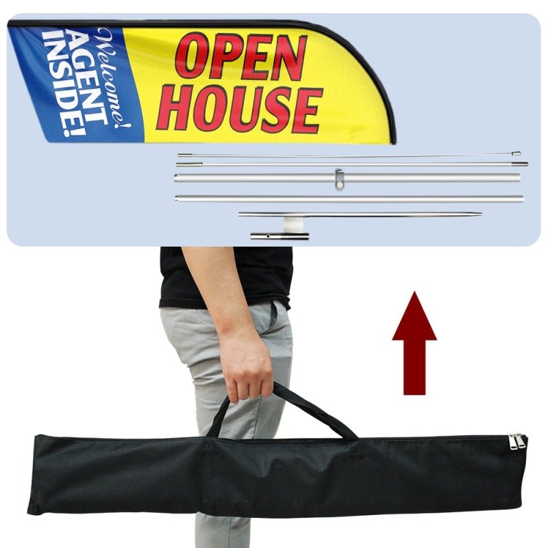 11FT Open House Polyester Swooper Open House Flag with Flagpole/Ground Stake/Portable Bag(3.4m)