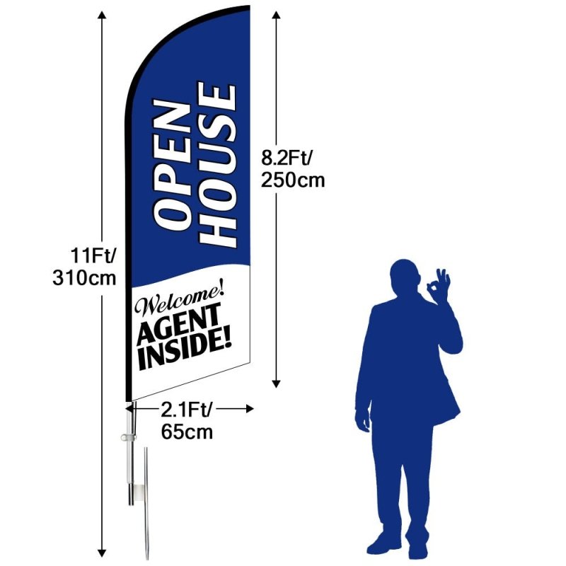 11FT Open House Polyester Swooper Open House Flag with Flagpole/Ground Stake/Portable Bag(3.4m)