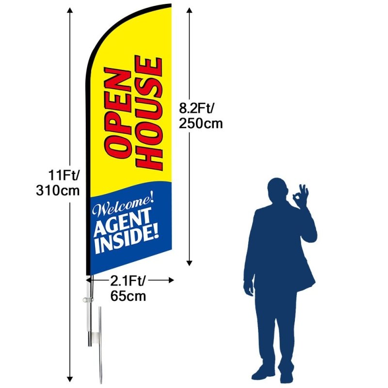 11FT Open House Polyester Swooper Open House Flag with Flagpole/Ground Stake/Portable Bag(3.4m)