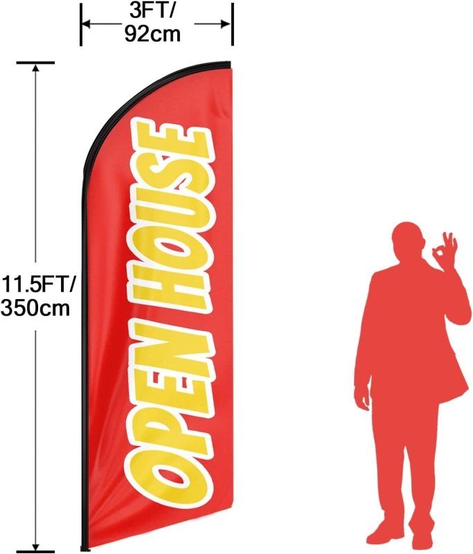 11FT Open House Red Advertising Swooper Flag Fit 15FT Flagpole (Flagpole Not Included 4.3)