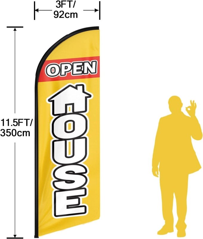 11FT Open House Yellow Advertising Swooper Flag Fit 15FT Flagpole (Flagpole Not Included 4.3)