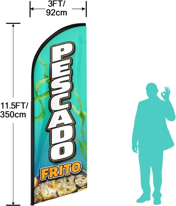 11FT Pescado Frito Advertising Swooper Flag Fit 15FT Flagpole(Flagpole Not Included 4.3)