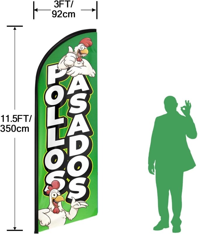 11FT Pollos Asados Advertising Swooper Flag Fit 15FT Flagpole(Flagpole Not Included 4.3)