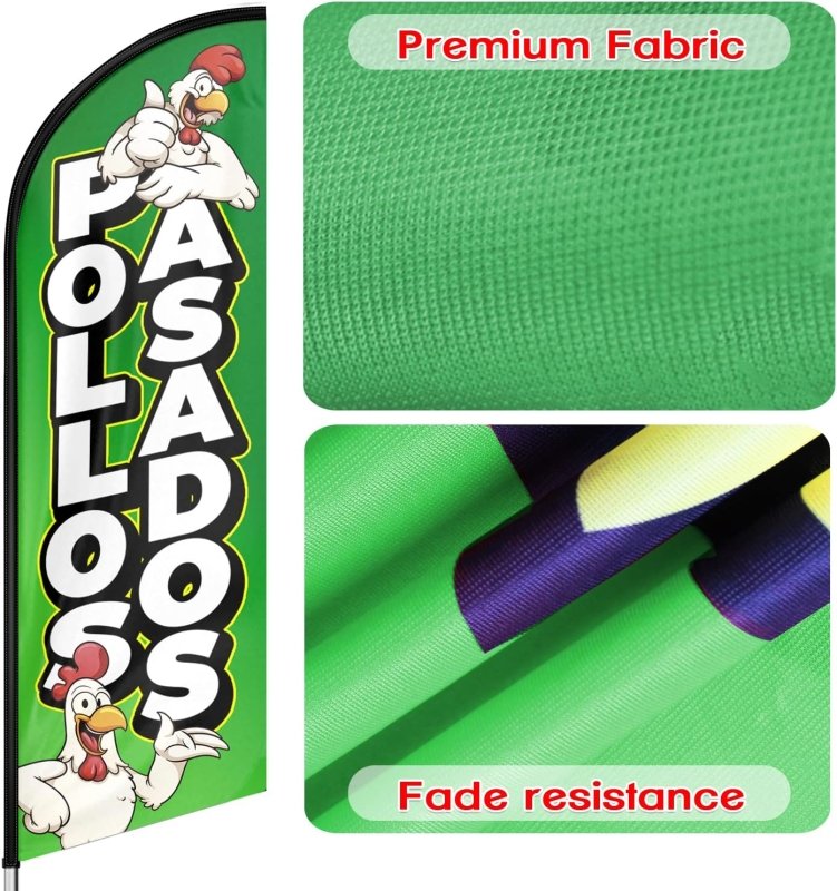 11FT Pollos Asados Advertising Swooper Flag Fit 15FT Flagpole(Flagpole Not Included 4.3)