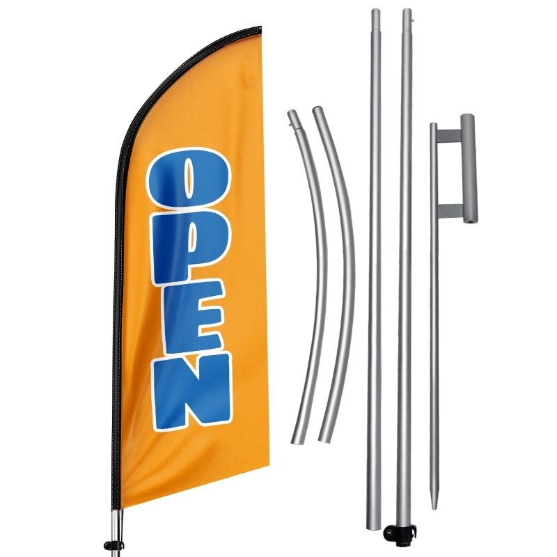 11FT Polyester Open Flag with Aluminium Alloy Flag Pole Kit, Ground Stake(3.3m)