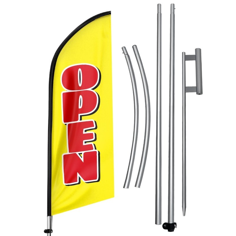 11FT Polyester Open Flag with Aluminium Alloy Flag Pole Kit(3.3m)