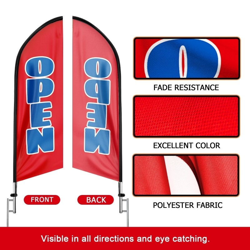 11FT Polyester Open Red Flag with Aluminium Alloy Flag Pole Kit, Ground Stake(3.3m)