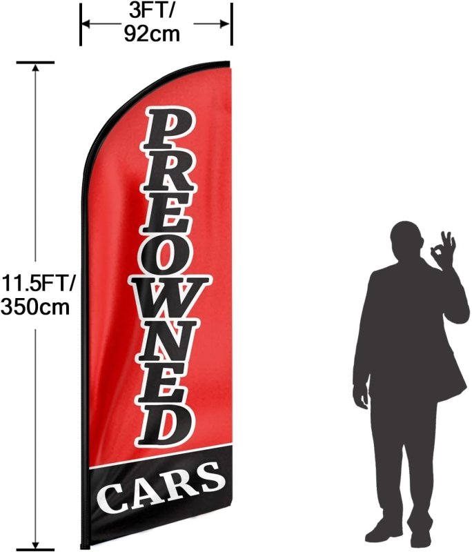 11FT Preowned Cars Advertising Swooper Flag Fit 15FT Flagpole(Flagpole Not Included 4.3)