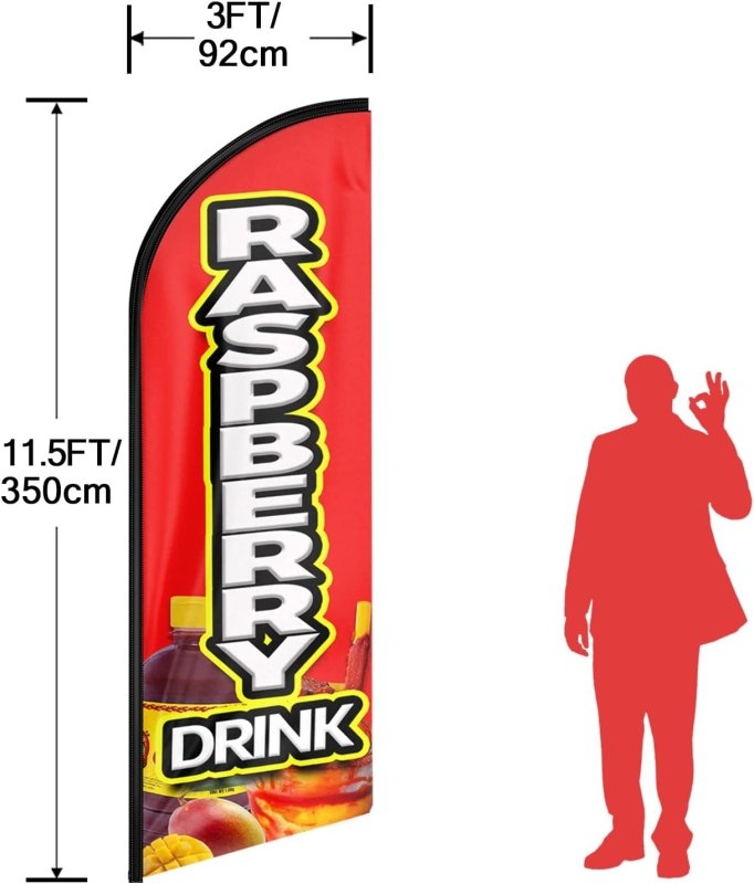 11FT Raspberry Drink Advertising Swooper Flag Fit 15FT Flagpole(Flagpole Not Included 4.3)