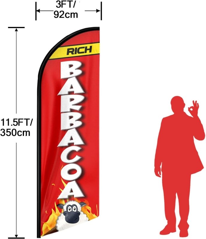 11FT Rich Barbacoa Advertising Swooper Flag Fit 15FT Flagpole(Flagpole Not Included 4.3)