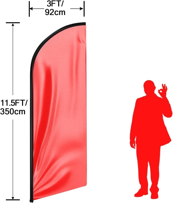 11FT Solid Red Advertising Swooper Flag Fit 15FT Flagpole(Flagpole Not Included 4.3)