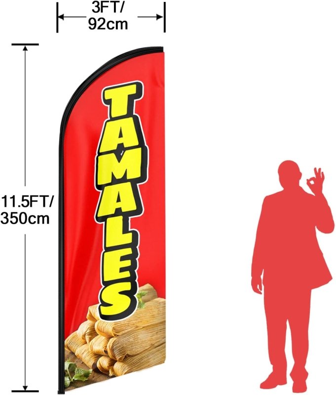 11FT Tamales Advertising Swooper Flag Fit 15FT Flagpole(Flagpole Not Included 4.3)