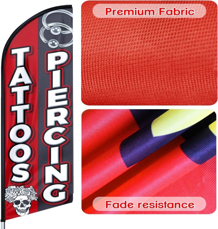 11FT Tatoos Piercing Advertising Swooper Flag Fit 15FT Flagpole (Flagpole Not Included 4.3)