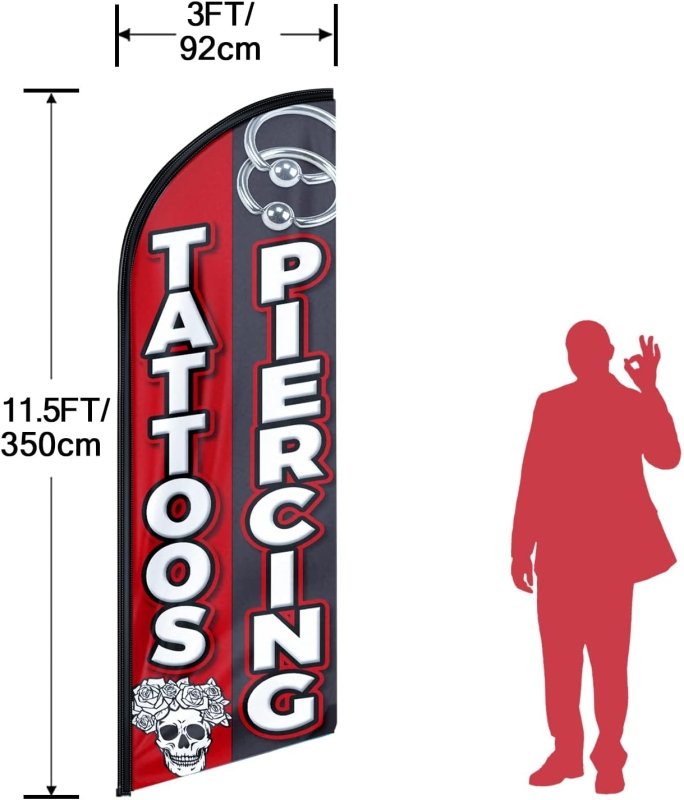 11FT Tatoos Piercing Advertising Swooper Flag Fit 15FT Flagpole (Flagpole Not Included 4.3)